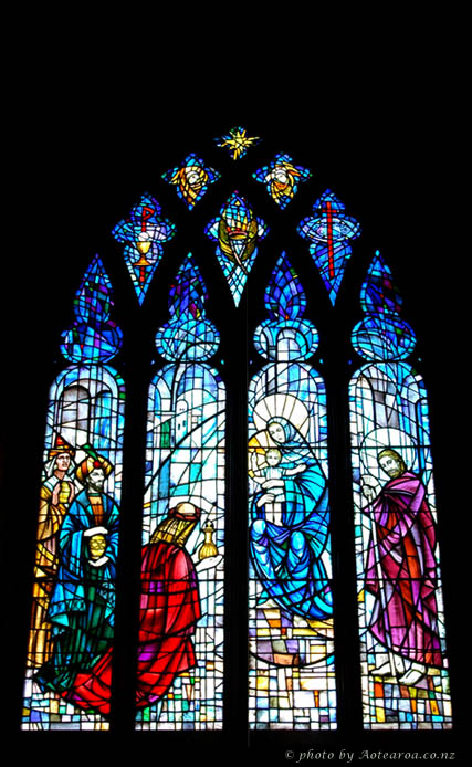 stained glass window, Holy Trinity Church, Devonport. Photo by Aotearoa.co.nz